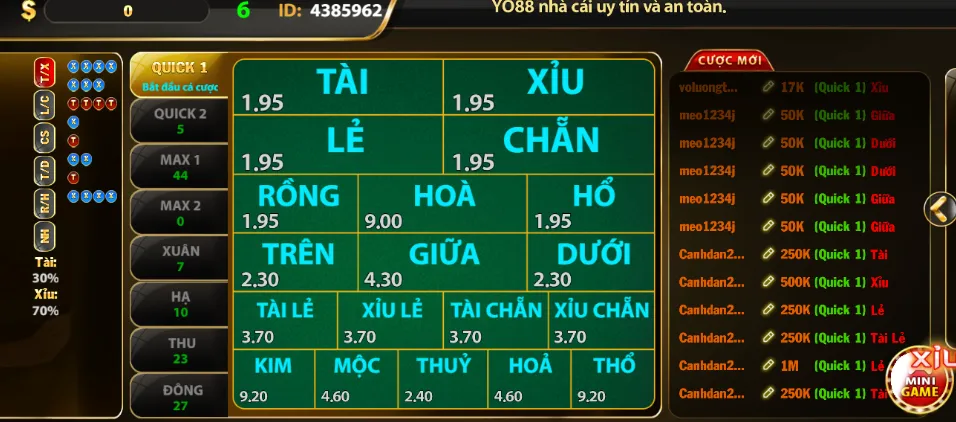 Giao diện cược game Number Game đáng chú ý tại Yo88